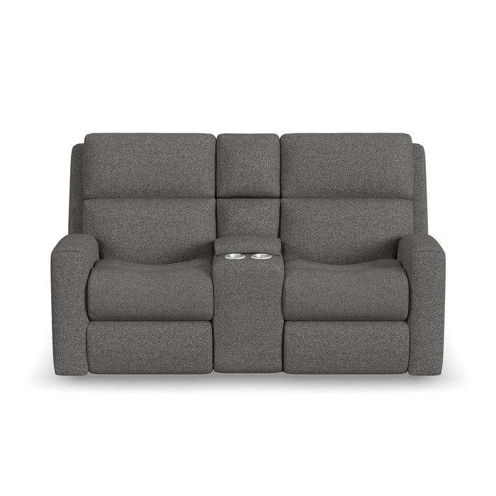 Score Fabric Power Reclining Loveseat with Console & Power Headrests & Lumbar