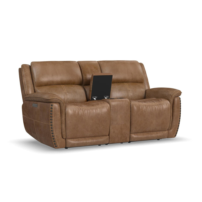 Beau Silt Fabric Power Reclining Loveseat with Console & Power Headrests